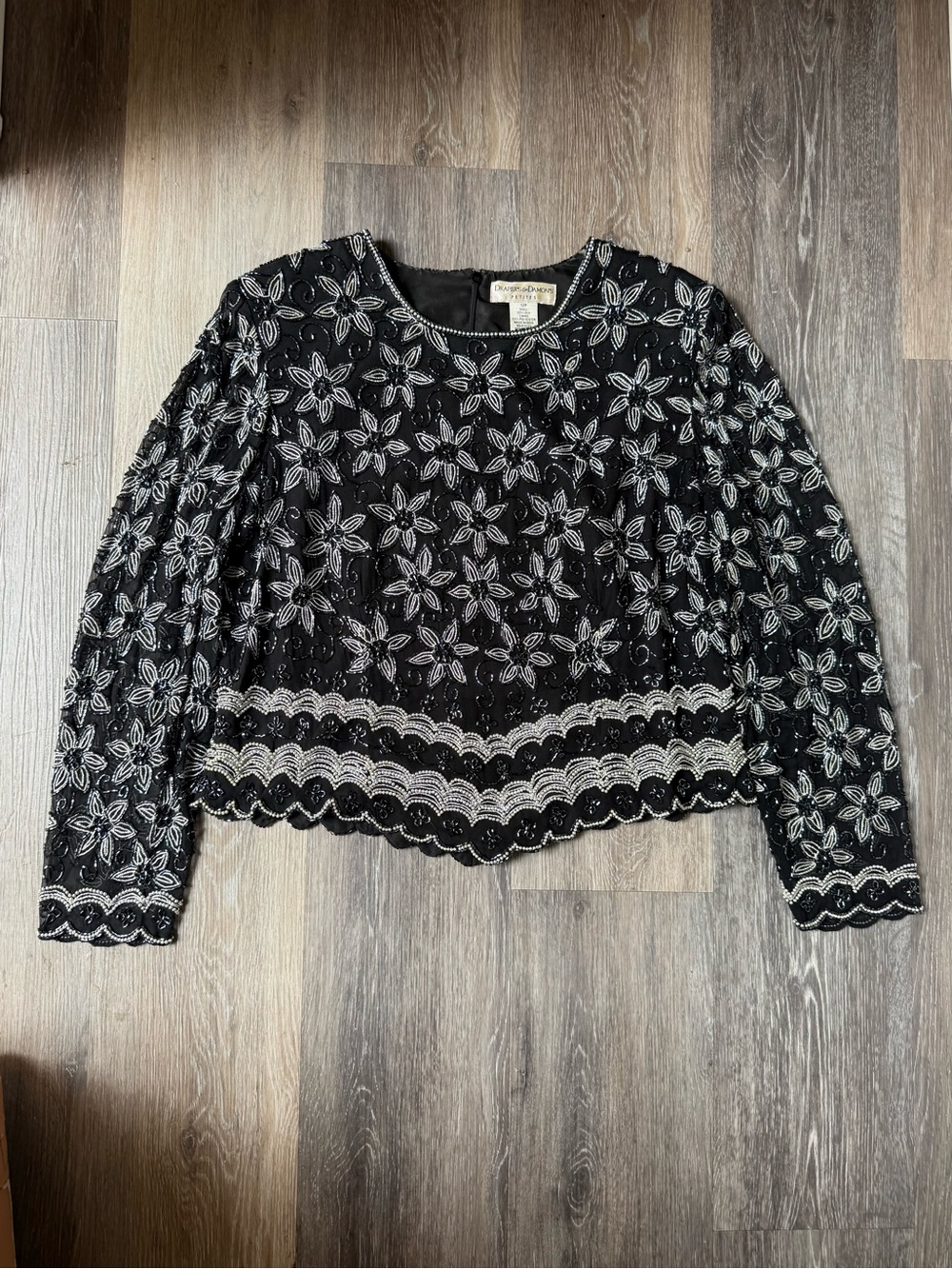 Vintage Beaded Silk Long Sleeve Blouse Made in India Size 12P